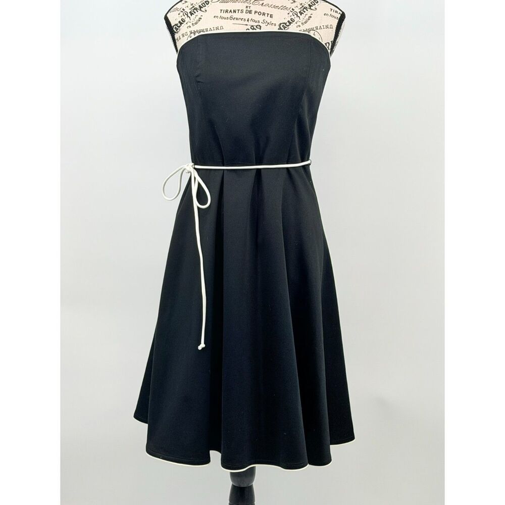 WHBM Fit & Flare Black Sleeveless Black White Midi Summer Dress Date MOD 8
